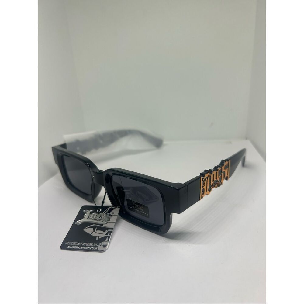 Locs Hardcore Shades Rectangular Sunglasses Black UV Protection New 91287-BK